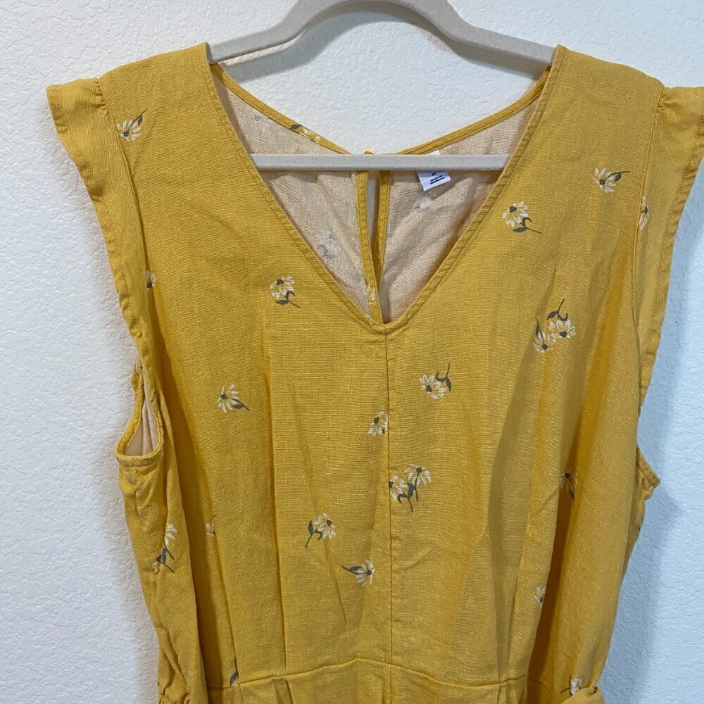 Old Navy Sleeveless Linen Yellow Floral Romper XL - Picture 4 of 9